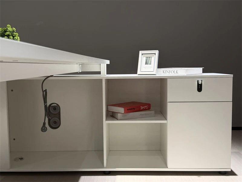 White Modern L-Shaped Executive Desk with Storage