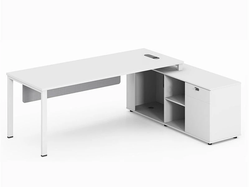 White Modern L-Shaped Executive Desk with Storage
