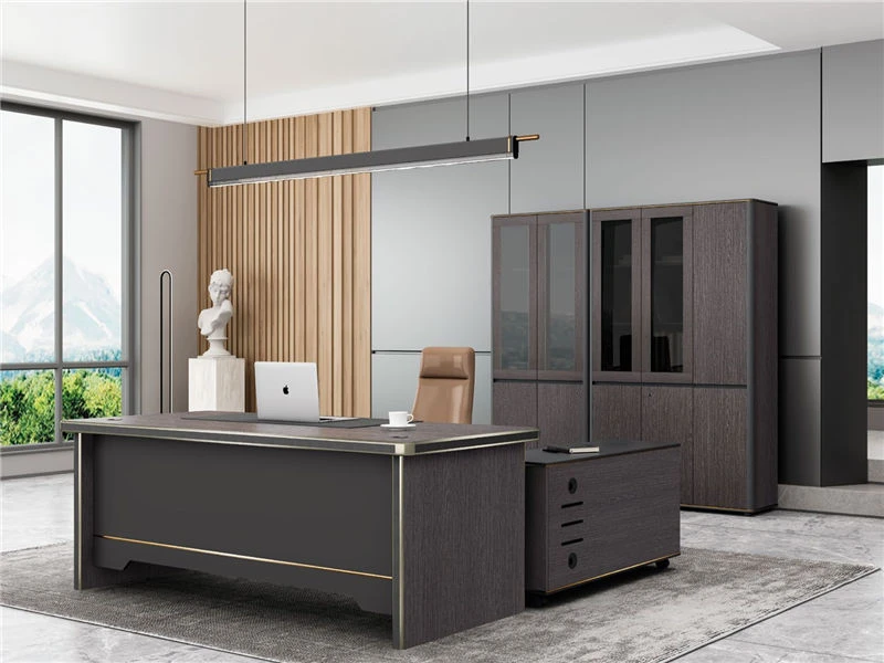 Executive Wooden Office Desk with Mobile Lateral File Cabinet