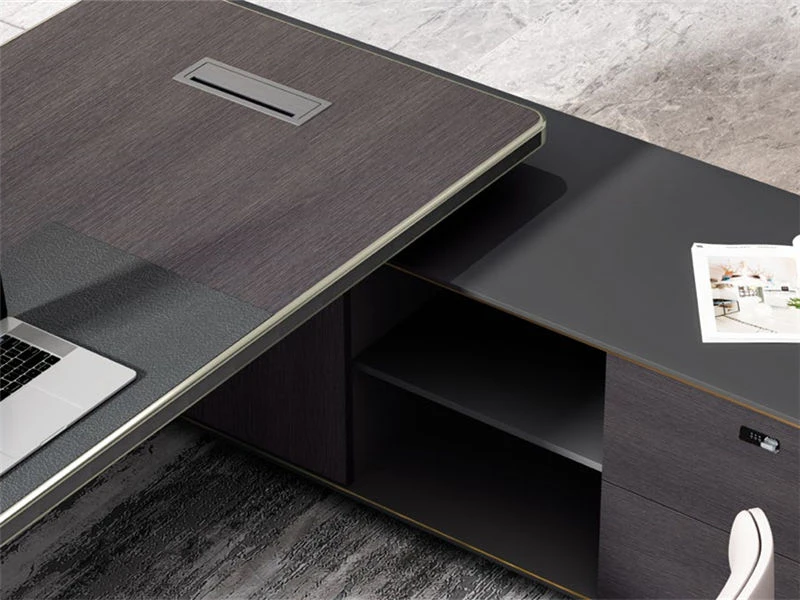 Dark Walnut Wood CEO Desk | Large L Shaped Executive Desk