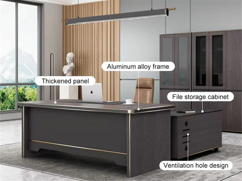 Executive Wooden Office Desk with Mobile Lateral File Cabinet
