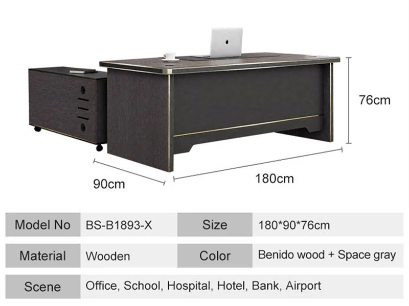 Executive Wooden Office Desk with Mobile Lateral File Cabinet