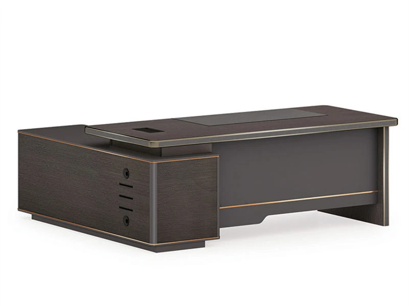 Dark Walnut Wood CEO Desk | Large L Shaped Executive Desk