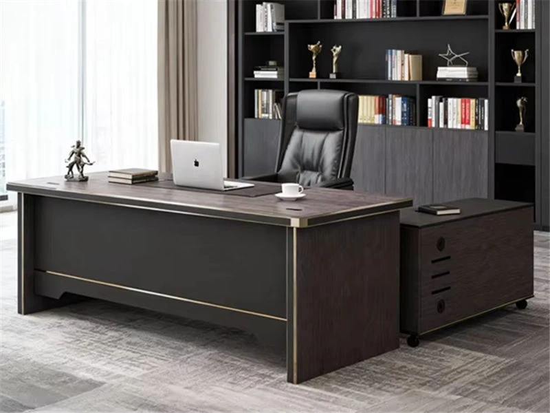 Executive Wooden Office Desk with Mobile Lateral File Cabinet