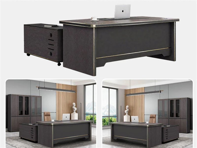 Executive Wooden Office Desk with Mobile Lateral File Cabinet