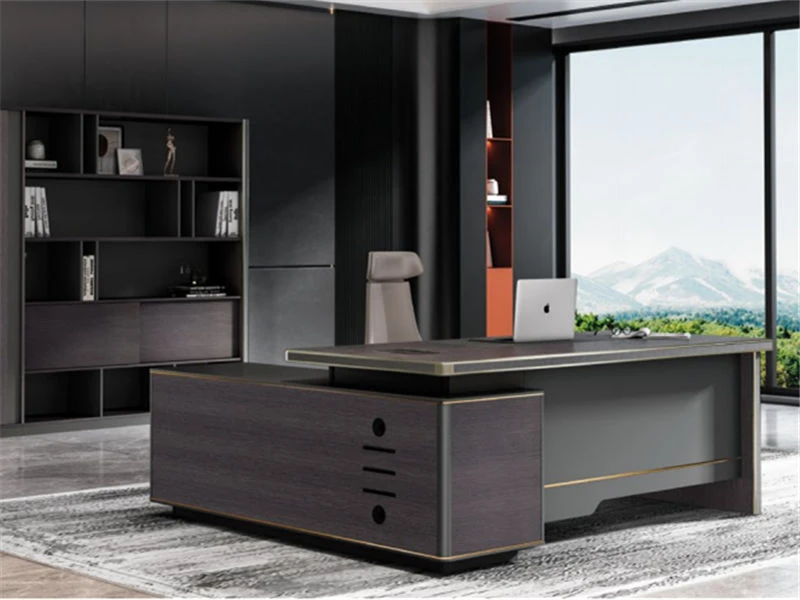 Dark Walnut Wood CEO Desk | Large L Shaped Executive Desk