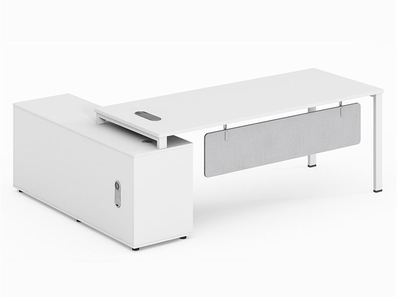 White Modern L-Shaped Executive Desk with Storage