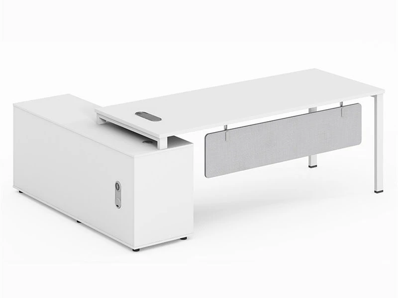 White Modern L-Shaped Executive Desk with Storage