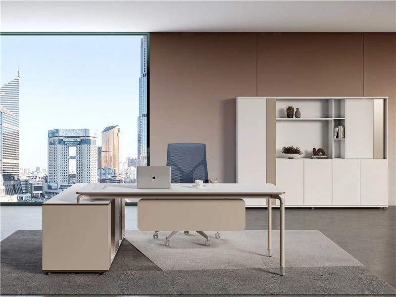 Minimalist Executive Computer Desk with Drawer & Side Cabinet