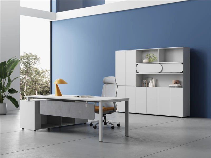 White Modern L-Shaped Executive Desk with Storage