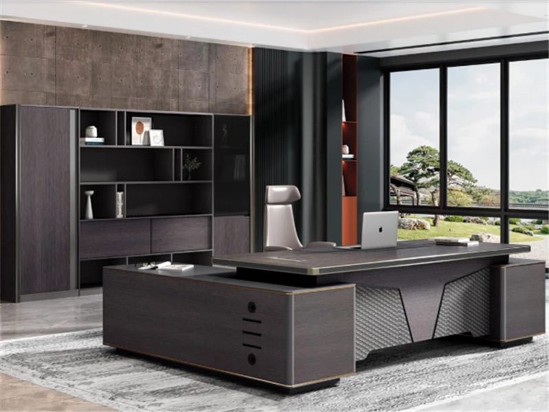 Dark Walnut Wood CEO Desk | Large L Shaped Executive Desk