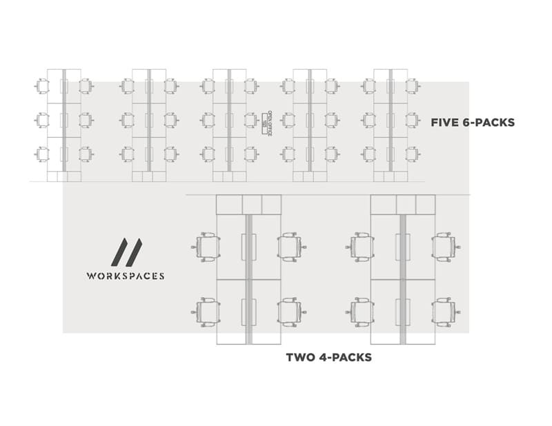 Modular computer workstation layout showing additional desk positions What Are the Advantages of Modular Computer Tables?