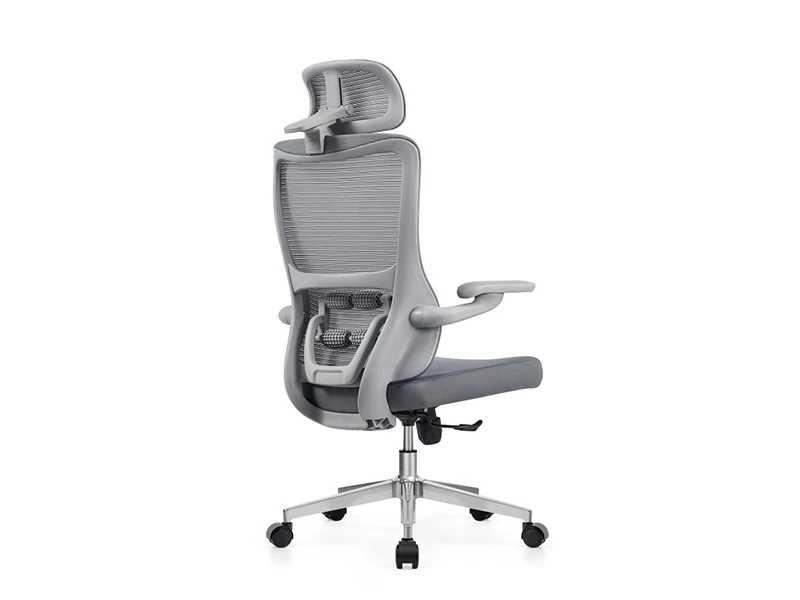 Gray Ergonomic Mesh Office Chair with Adjustable Headrest and Lumbar Support