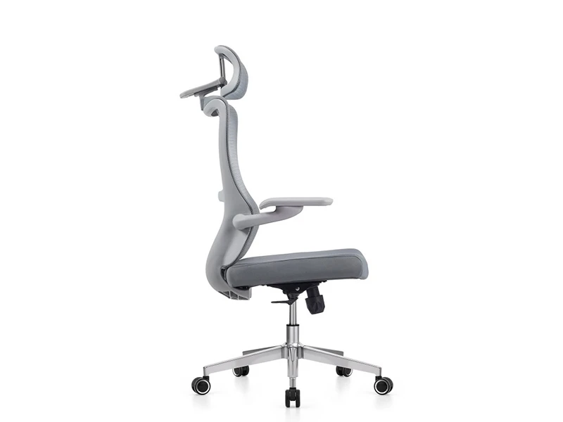 Gray Ergonomic Mesh Office Chair with Adjustable Headrest and Lumbar Support