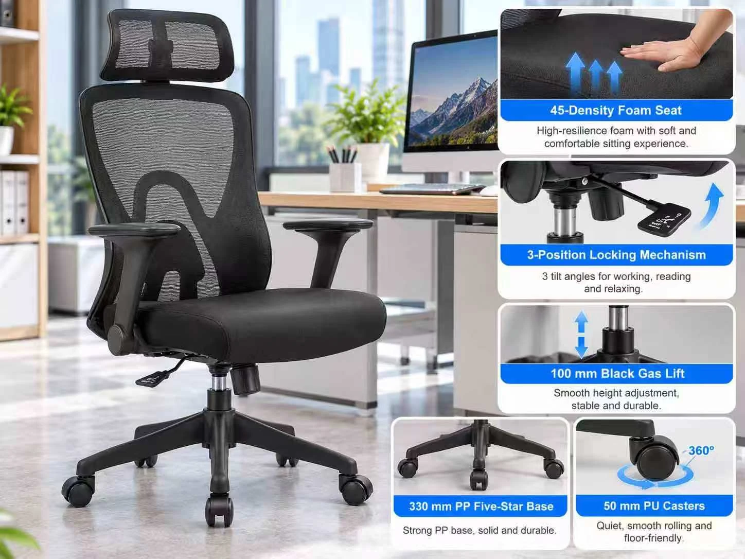 Padded Seat and 3-Position Tilt Lock