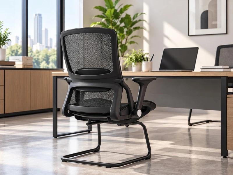 Black Mesh Visitor Chair with Cantilever Base and Lumbar Support