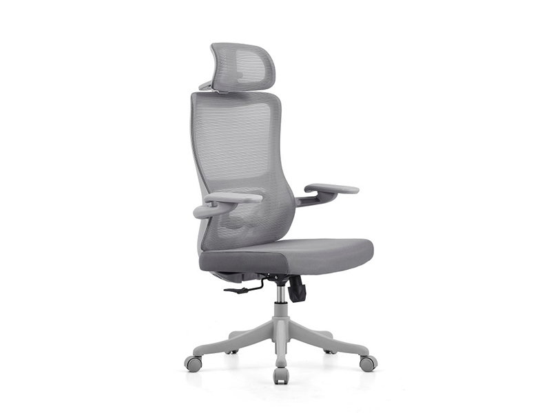Gray Ergonomic Mesh Office Chair with Adjustable Headrest and Lumbar Support