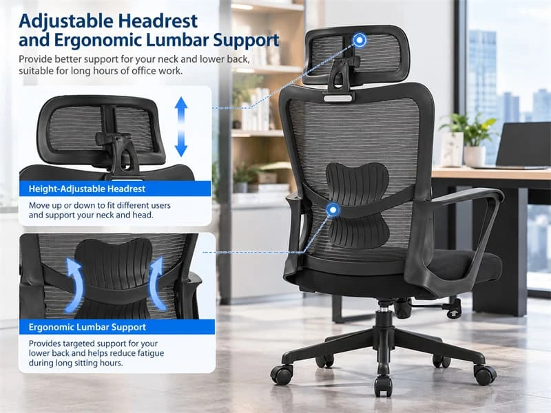 Black Ergonomic Mesh Office Chair with Adjustable Headrest