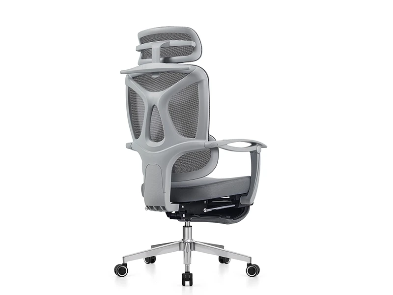 Gray Full Mesh Ergonomic Reclining Office Chair with Footrest