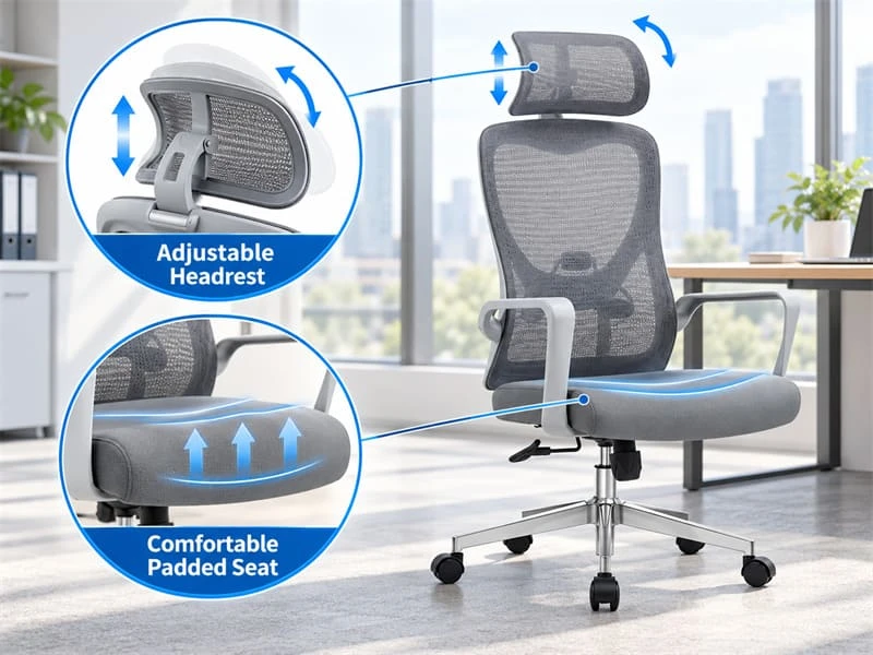 Adjustable Headrest and Thickened Seat Cushion