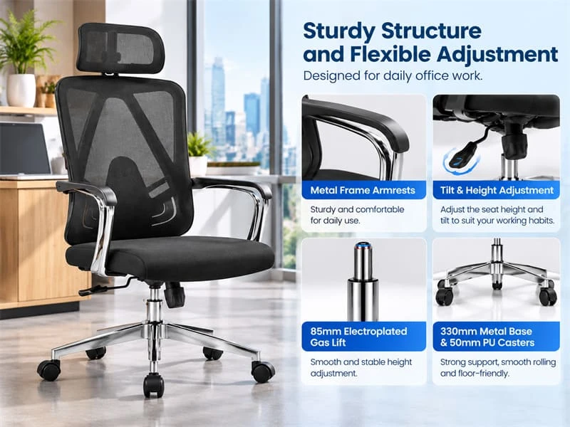 Chrome Five-Star Base with Metal Armrests
