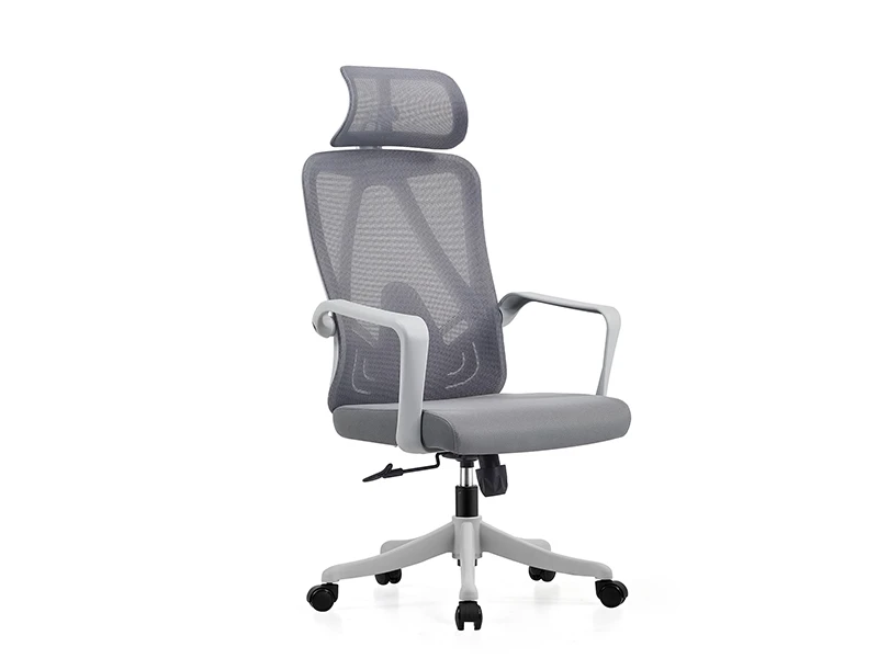 Gray High Back Ergonomic Mesh Office Chair with Adjustable Headrest