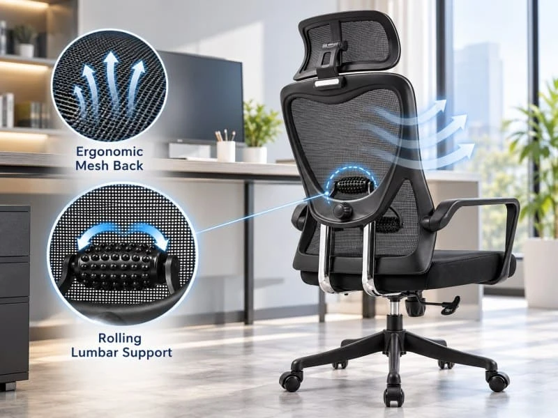 Ergonomic Mesh Backrest with Rolling-Ball Lumbar Support