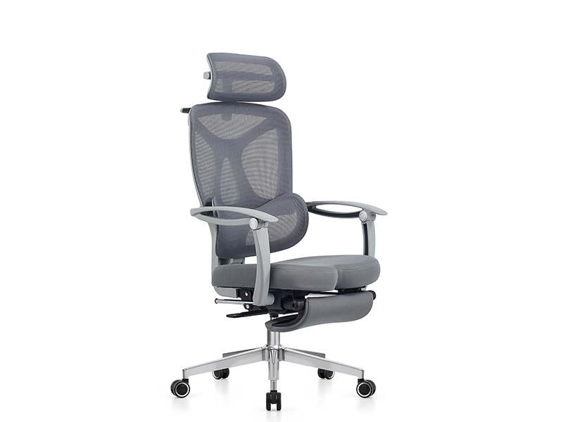 FR-2178A Gray Ergonomic Reclining Office Chair with Adjustable Footrest