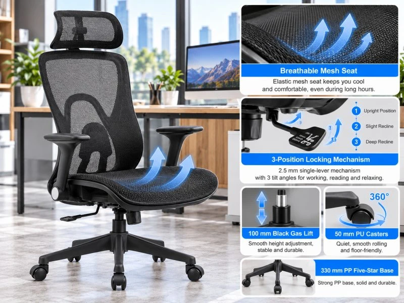 Breathable Seat and Tilt Lock