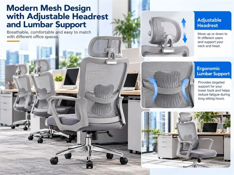 Gray Mesh with Standalone Lumbar Support