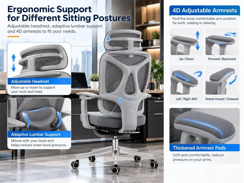 4D Armrests with Adaptive Lumbar Support