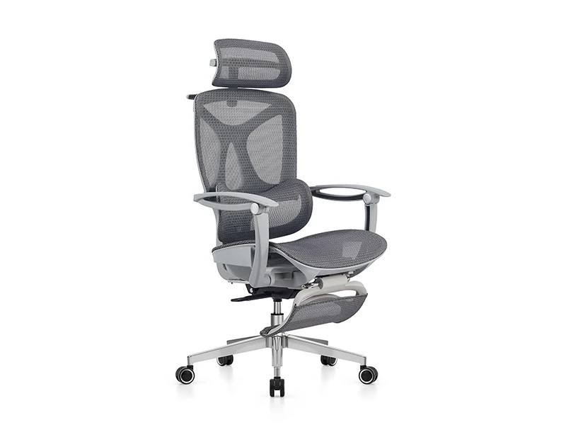 Gray Full Mesh Ergonomic Reclining Office Chair with Footrest